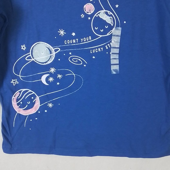 Carter's Kid Long Sleeve Cotton T-Shirt Girl's Size 12 Blue w/ Space Theme - Picture 5 of 10